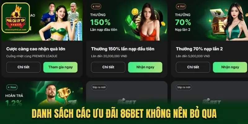 Danh sách các ưu đãi 86bet không nên bỏ qua